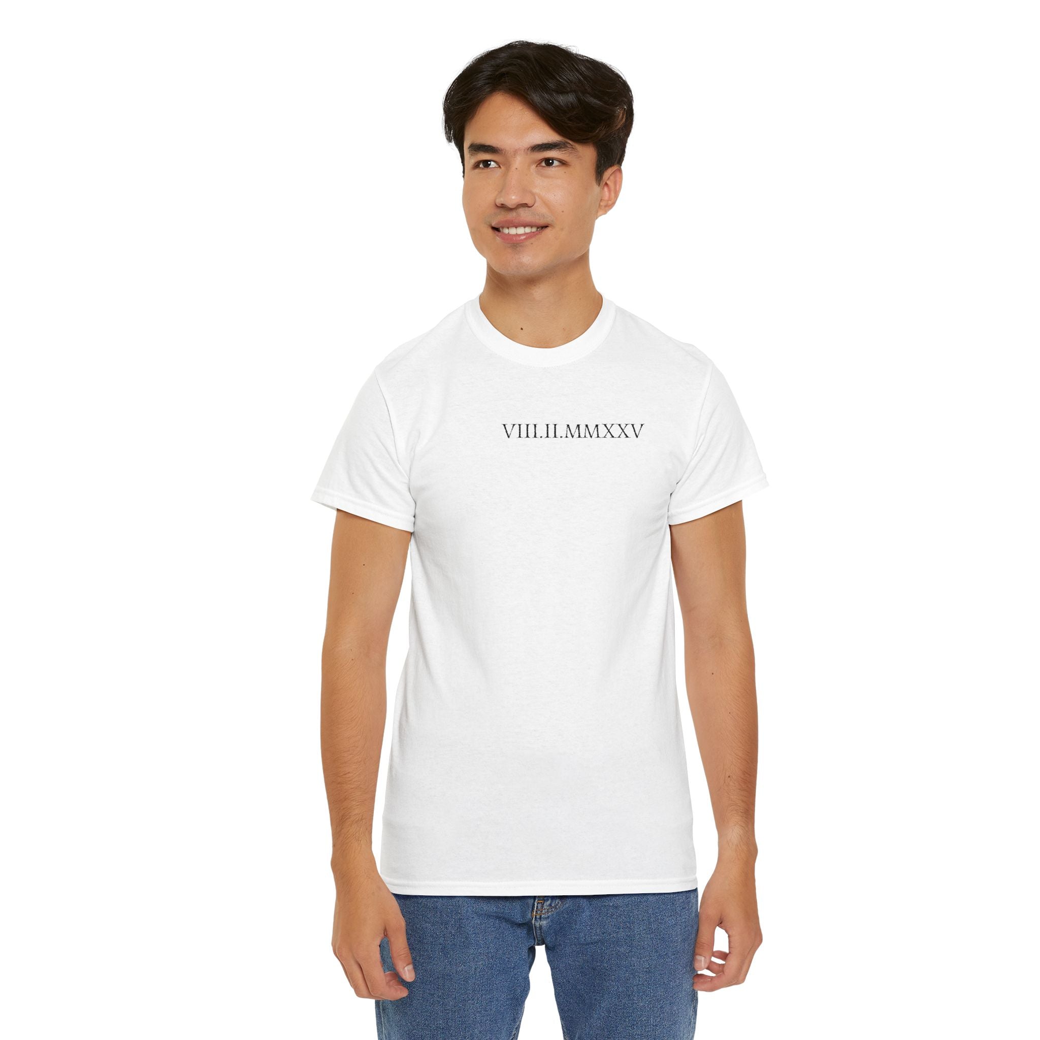 Embroidered Custom Roman Numeral Date Couple Unisex T-Shirt